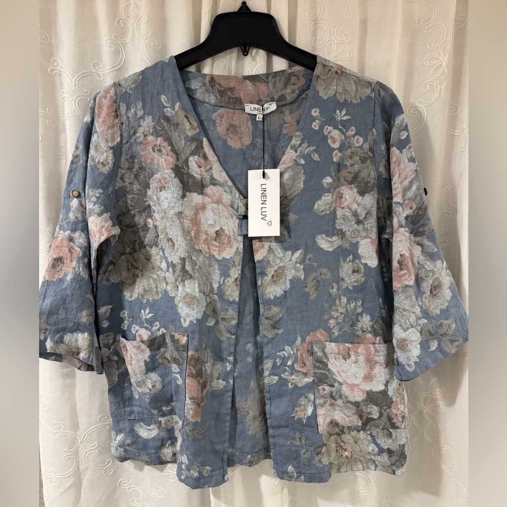 NWT LINEN LUV Top Women’s L Linen Lightweight Breathable Comfort Natural Fiber